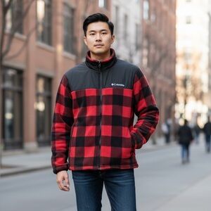 COLUMBIA  MEN'S  BUFFALO PLAID FLEECE  SIZE M JACKET